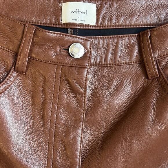 Aritzia Wilfred Melina Vegan Faux Leather Straight Leg High Rise Pants in Brown - Picture 2 of 5